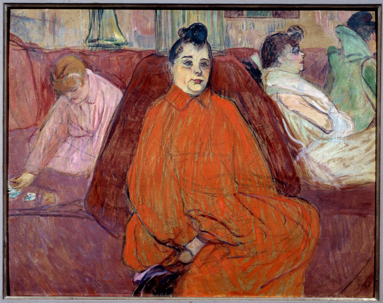 Oturma odasında kanepe Fahişeler bir genelevde misafirleri bekliyor. Henri de Toulouse Lautrec