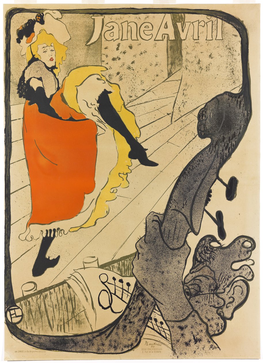 Jane Avril, 1893 (fırça ve sıçramalı litografi, kağıda beş renkte basılmış) by Henri de Toulouse Lautrec