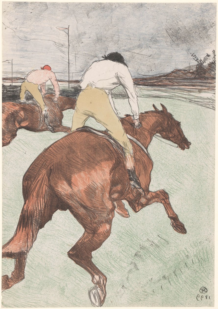 'Le Jokey' At sırtında iki jokey Le jokey (orijinal adı) At yarışı (dizi adı) Kurslar (dizi adı) by Henri de Toulouse Lautrec