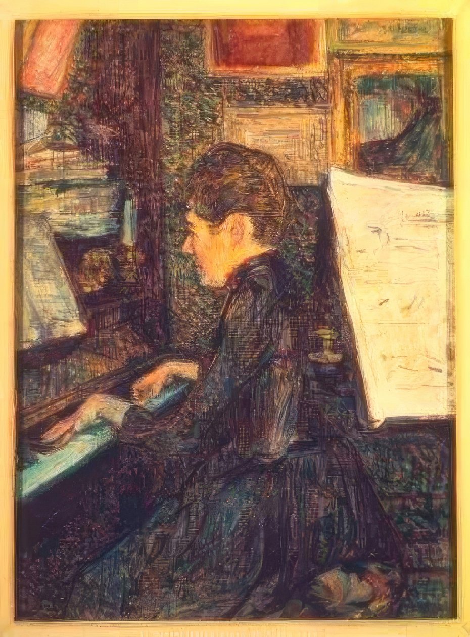 Bayan Marie Dihau piyano başında by Henri de Toulouse Lautrec