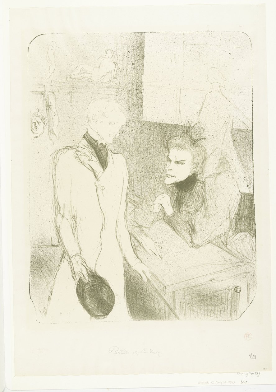 Portret van oyuncusu Marthe Brandès, toneelstuk Les Cabotins Brandès'de aktör Charles le Bargy ve Cabotins'te le Bargy olarak by Henri de Toulouse Lautrec