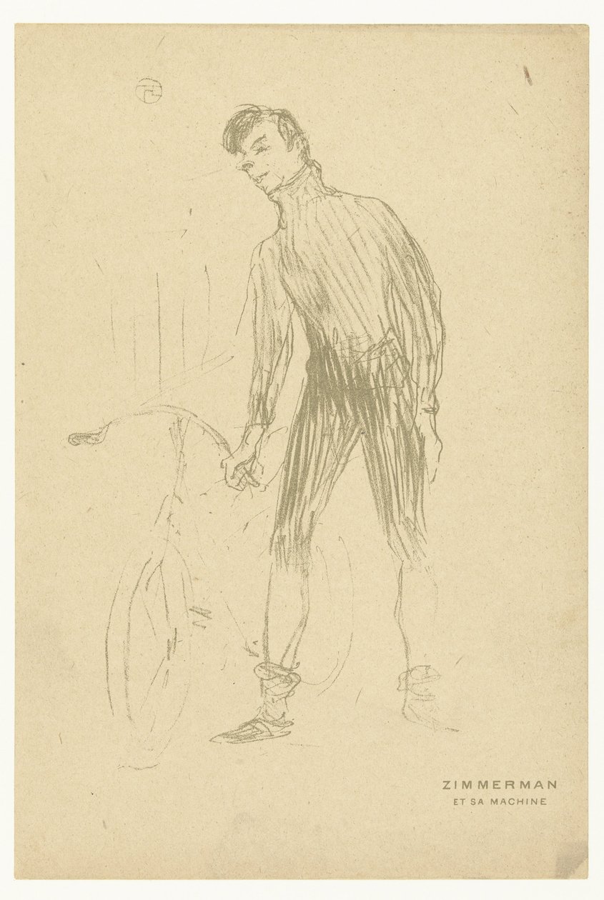 Bisikletçi Albert Zimmerman ve bisikletinin portresi Zimmerman ve sa makinesi (nesne üzerindeki başlık) by Henri de Toulouse Lautrec
