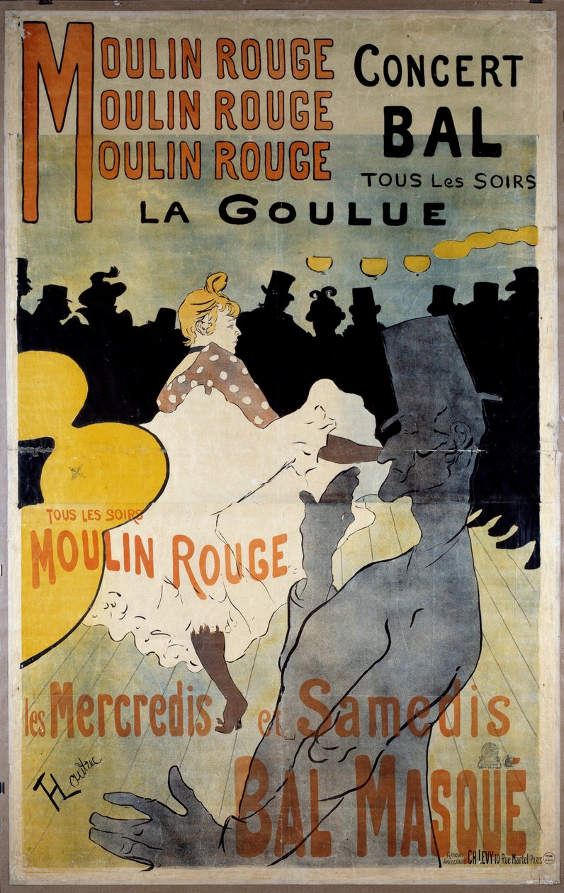 Kırmızı değirmen için poster (bilye maskesi “”La Goulue””). Henri De Toulouse Lautrec (Toulouse-Lautrec) tarafından litografi by Henri de Toulouse Lautrec