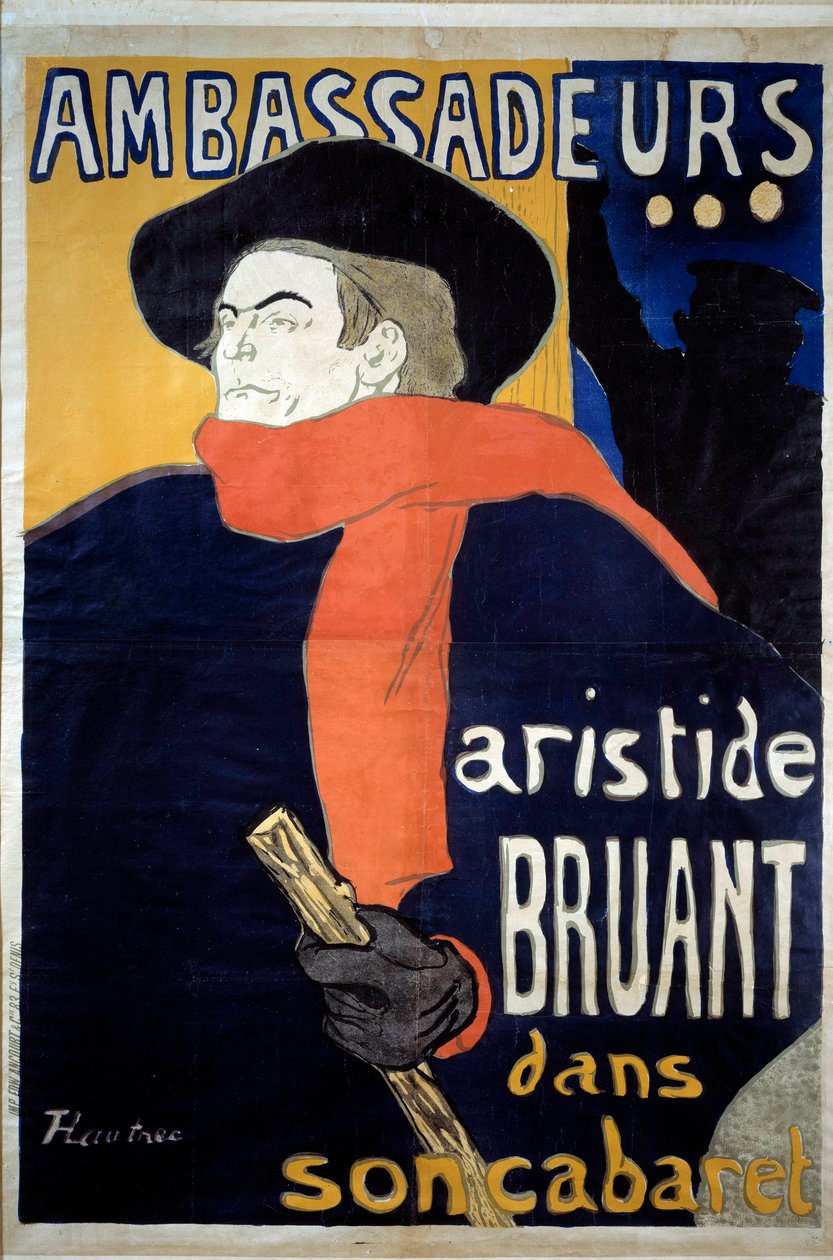 Fransız söz yazarı Aristide Bruant (1851-1925) tarafından hazırlanan gösteri için poster. “” Elçiler - Aristide Sparrow kabaresinde “”. Henri de Toulouse-Lautrec (1864-1901) tarafından litografi. 1892. Dim 1,41 x 0,98 m Brüksel, musee d