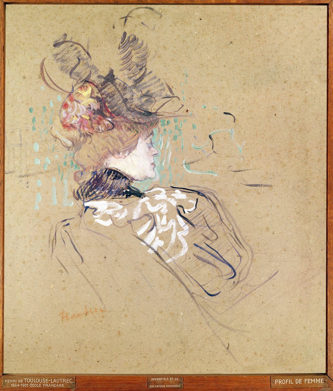 Bir kadın profili, 1896 (karttaki yağlı boya) by Henri de Toulouse Lautrec