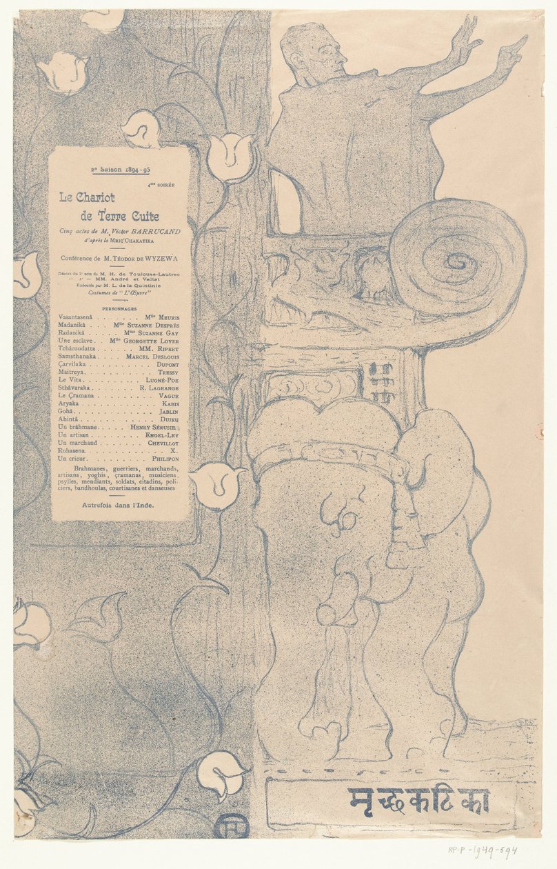 Hint filinin üzerinde balkonda duran aktör Felix Fénéon ile Le chariot de terre cuite oyunu programı Program dökün Le chariot de terre cuite by Henri de Toulouse Lautrec