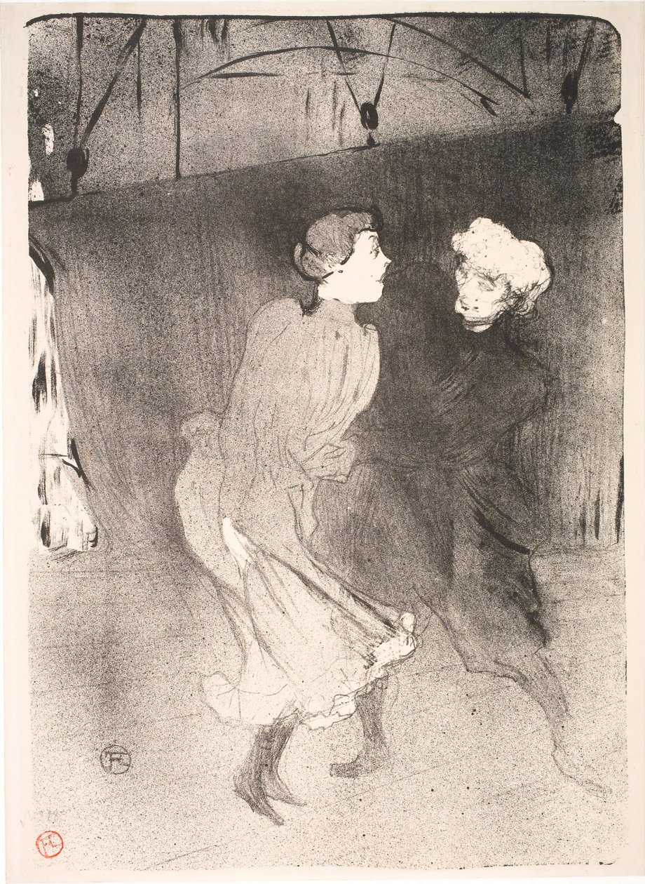 Folies Bergère, Emilienne d'Alençon ve Mariquita'da genel prova by Henri de Toulouse Lautrec