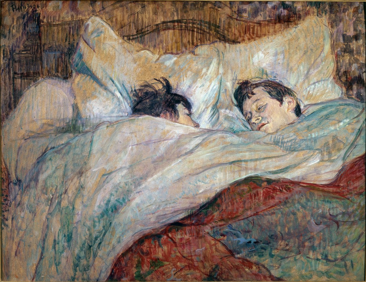 Yatak. Uyuyan iki çocuk - Karton üzerine yağlı boya by Henri de Toulouse Lautrec