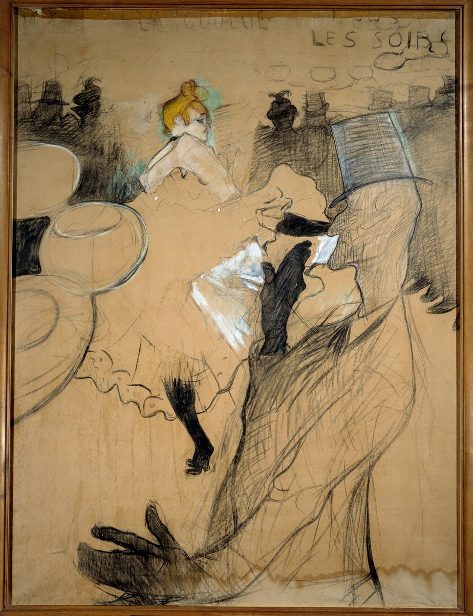 Kırmızı değirmen, Goulue ve Valentin le Desosse. Kroki, renkli vurgularla kömür. Henri De Toulouse Lautrec'in (1864-1901) çizimi by Henri de Toulouse Lautrec