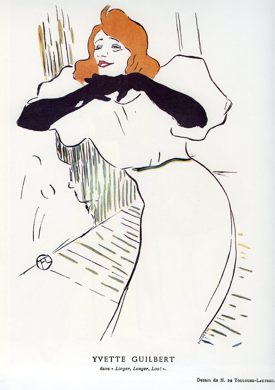 Şarkıcı Yvette Guilbert (1867-1944) “” Linger, Longer, Loo “”: Henri de Toulouse Lautrec (Toulouse-Lautrec) tarafından çizim by Henri de Toulouse Lautrec