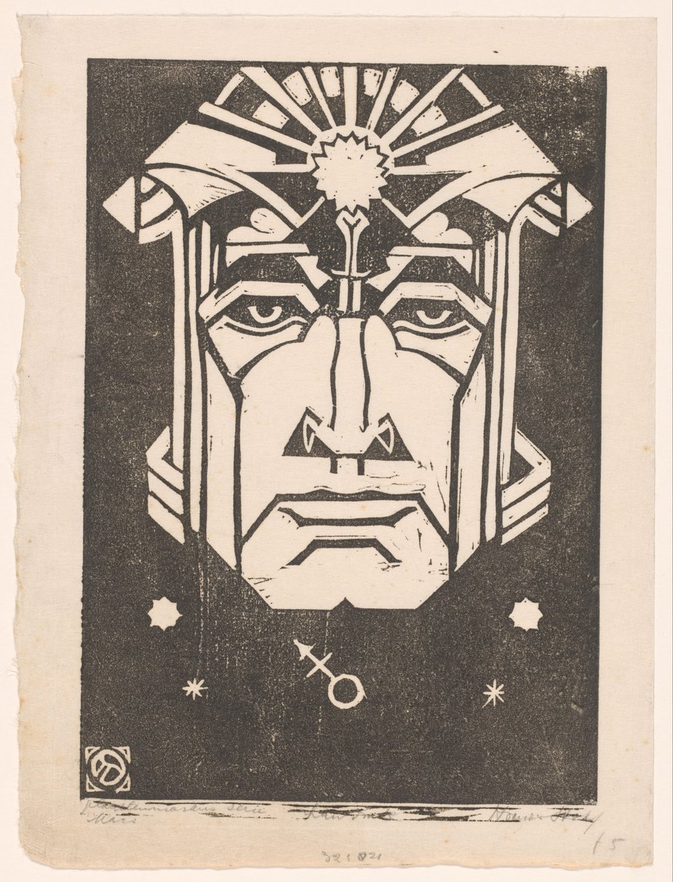 Mars (nesne üzerinde orijinal başlık) Planetenmaskers (nesne üzerinde orijinal seri başlığı) by Henri van der Stok (signed by artist)