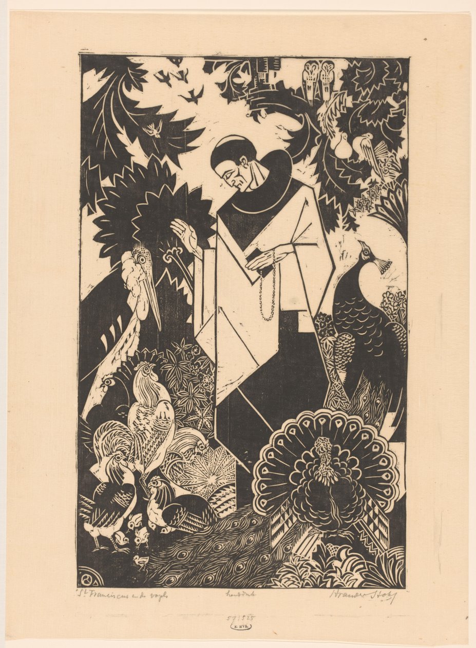 Aziz Francis ve Kuşlar (nesne üzerindeki orijinal başlık) by Henri van der Stok (signed by artist)