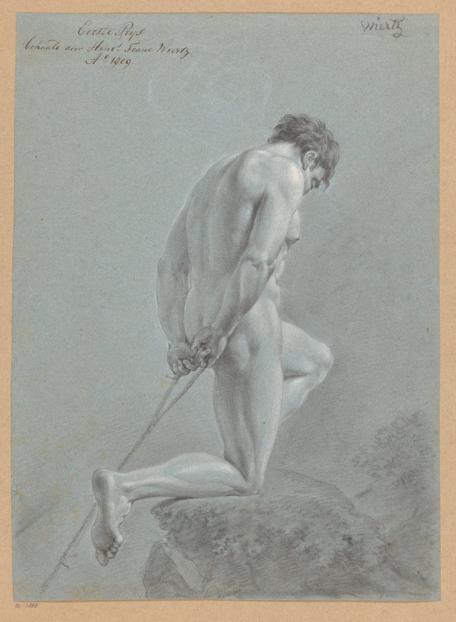 Diz çökmüş çıplak erkek, yandan görünüm (1. ödül 1809) by Henricus Franciscus Wiertz