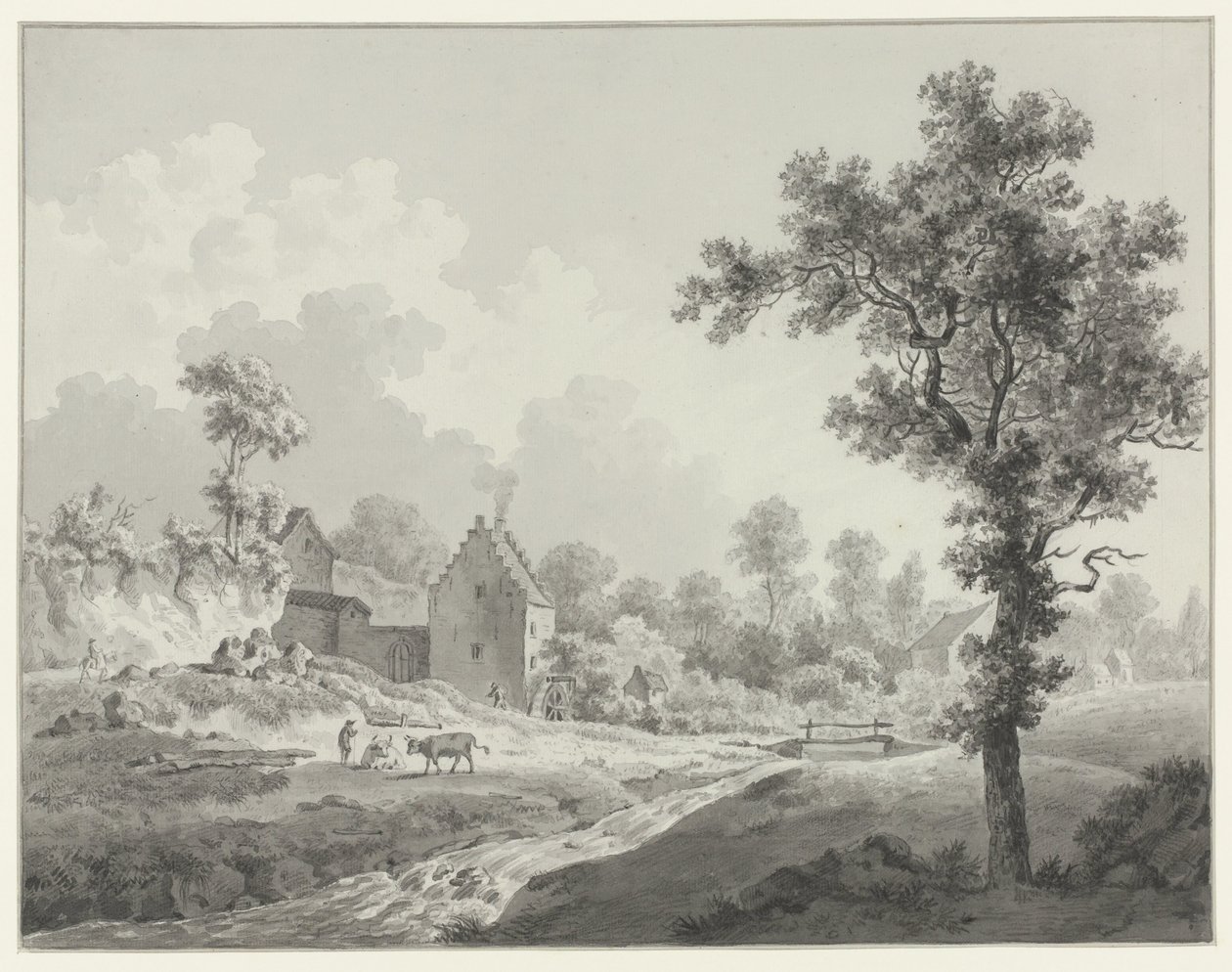 Bir dere üzerinde bir su değirmeni ile manzara by Henricus Josephus Antonissen