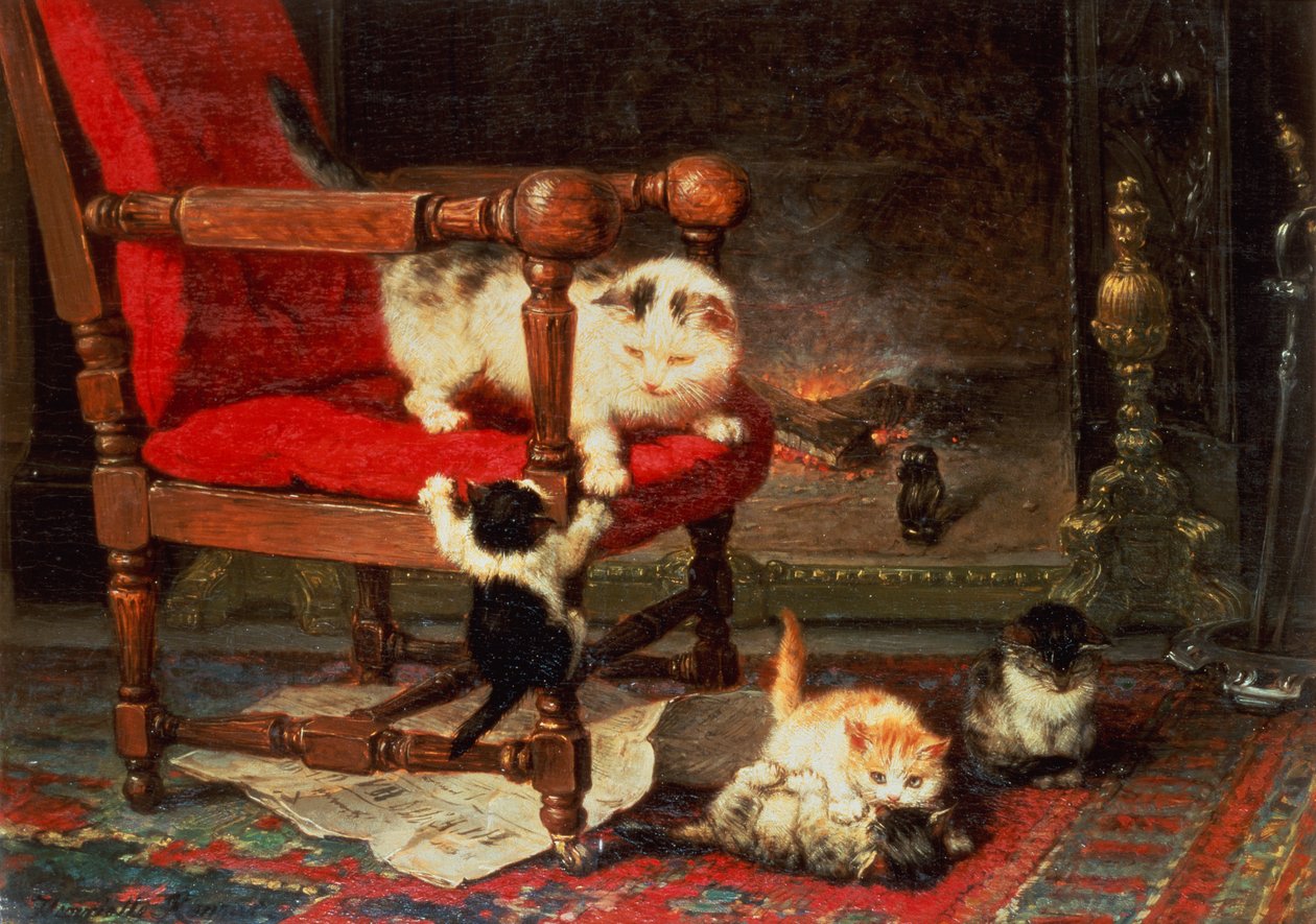 Ateşin Sıcaklığıyla Oynamak (tuval üzerine yağlı boya) by Henriëtte Ronner Knip