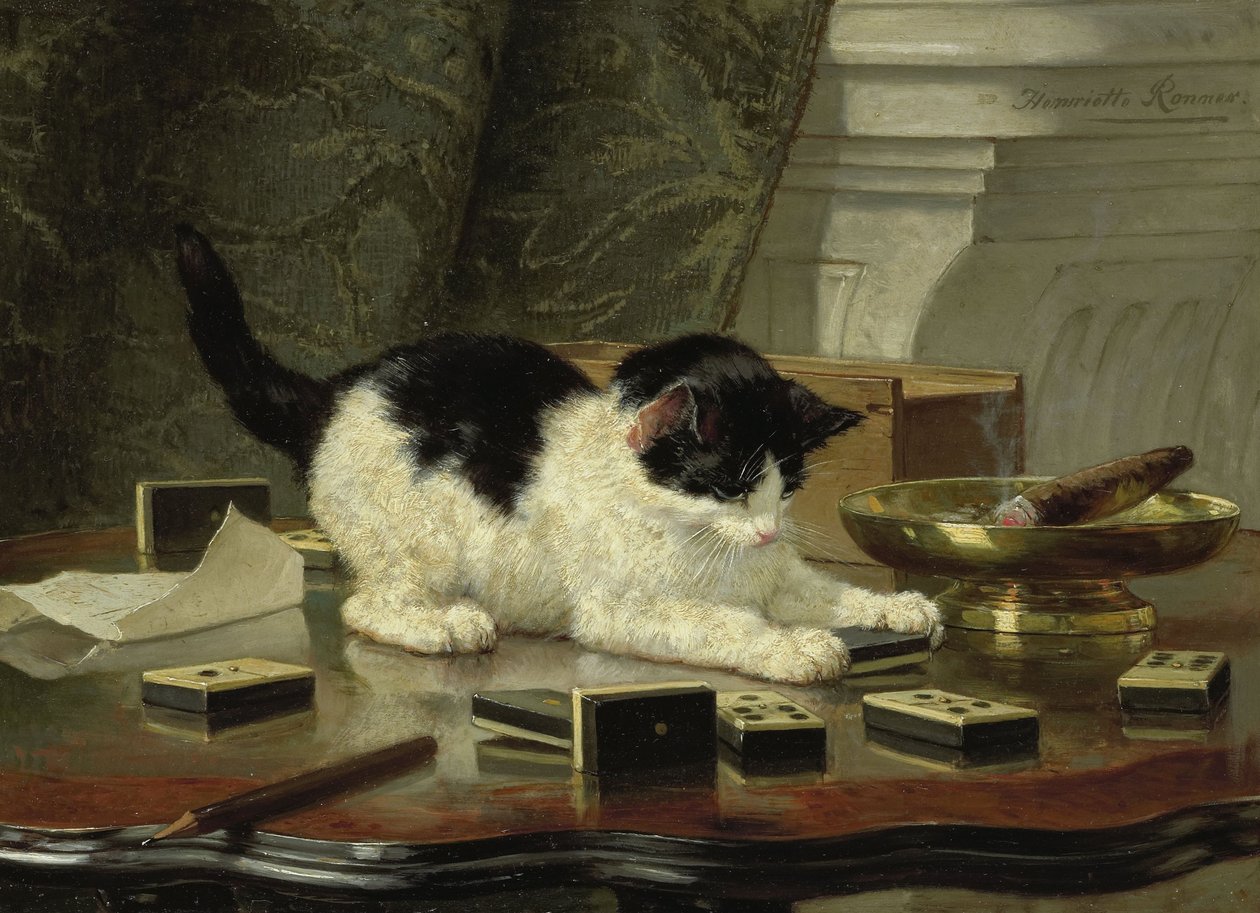 The Cat at Play, c.1860-1878 (panelde yağlı boya) by Henriëtte Ronner Knip