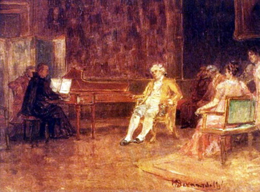 Dom Joao ouvindo o padre Jose Mauricio ao cravoJohn VI listening to father Jose Mauricio playing the harpsichordn by Henrique Bernardelli