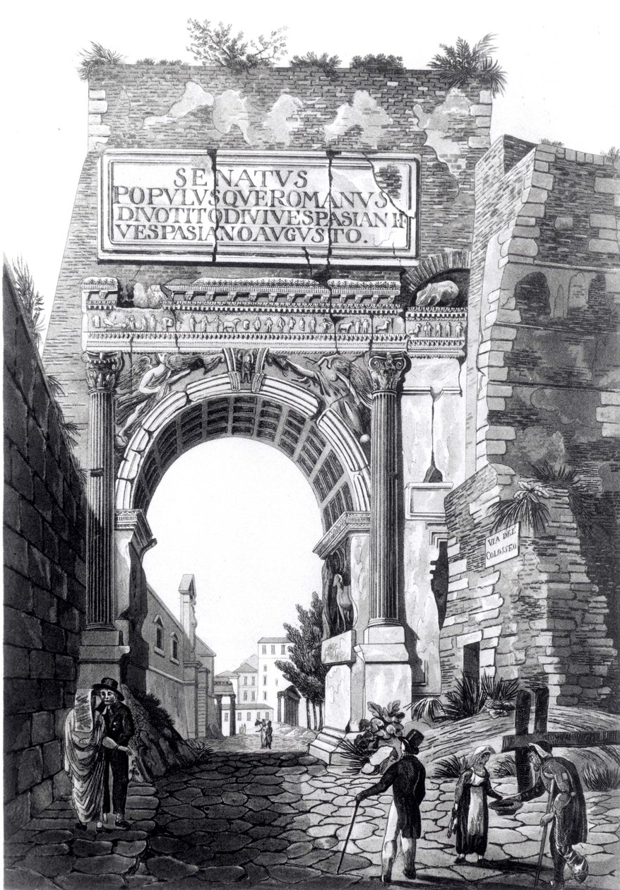Titus Kemeri, 'Roma'nın Eski Eserleri: 1818 Yılında Yapılan Çizimlerden Başlıca Kalıntılarının Yirmi Dört Seçilmiş Görünümünü İçeriyor', aquatint by David Havell, 1820'de yayınlandı (aquatint) (bw by Henry Abbott