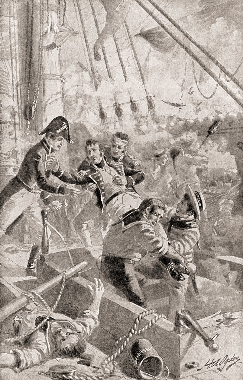 Captain James Lawrence uttering his last words or dying command, Dont give up the ship!, from The History of Our Country, published 1905  by Henry Alexander Ogden