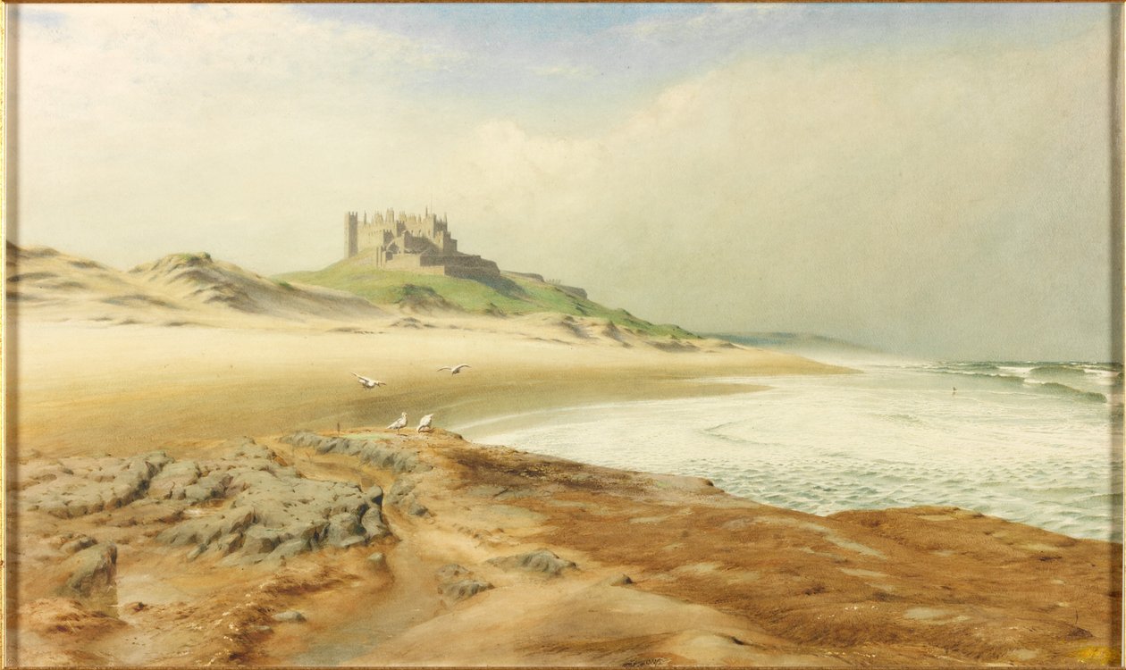 Bamburgh Kalesi (kağıt üzerine kurşun kalem ve sulu boya (kart üzerinde)) by Henry Burdon Richardson