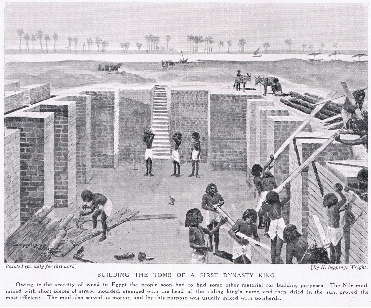 İlk hanedan kralının mezarının inşası, c.1920 by Henry Charles Seppings Wright