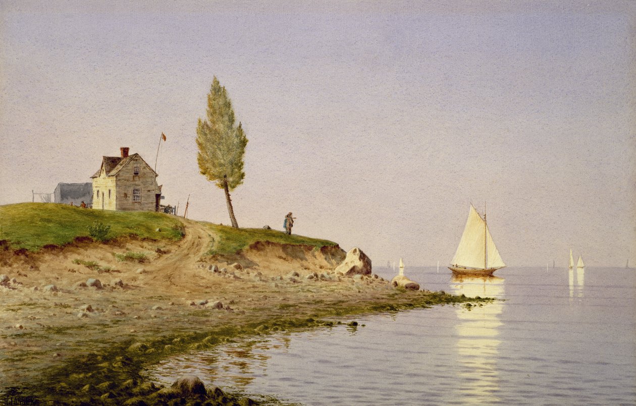 Sakin Bir Öğleden Sonra, Long Island, 1876 (kağıt üzerine suluboya) by Henry Farrer