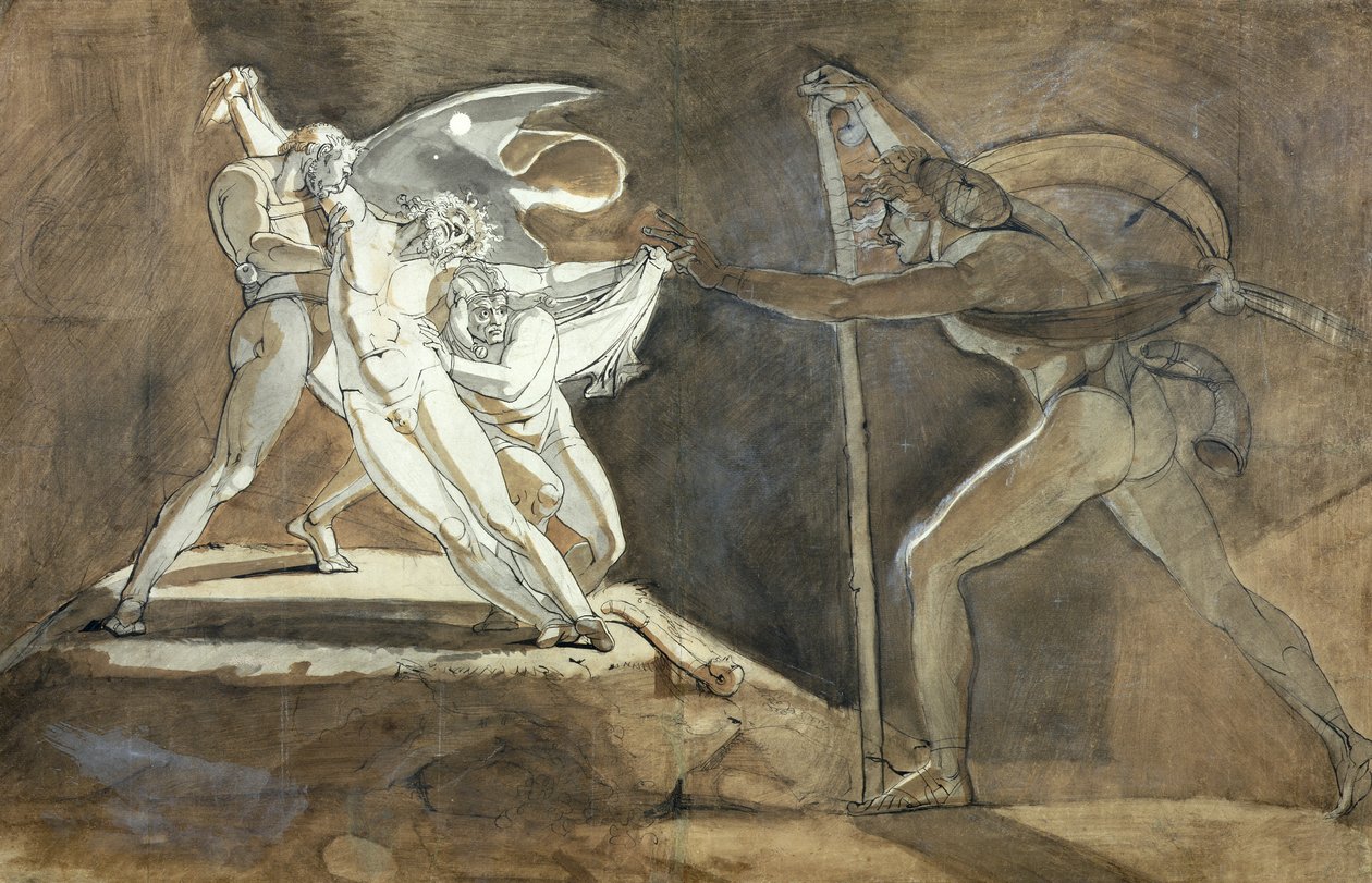Edgar, Feigning Madness Approaches King Lear (recto) 1772 (kağıt üzerinde kurşun kalem izleri üzerinde kalem, mürekkep ve sepya yıkama) by Johann Heinrich Füssli