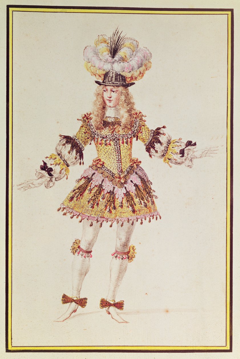 Erkek dansçı için kostüm tasarımı, c.1660 (kalem, mürekkep, wc ve kağıt üzerine altın) by Henry Gissey