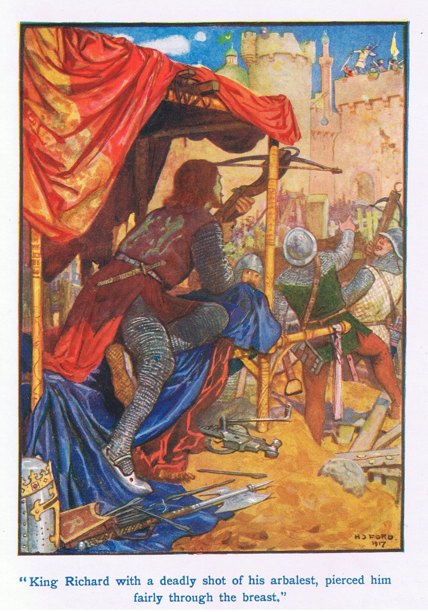 Kral Richard, arbolestinin ölümcül bir vuruşuyla onu göğsünden deldi. by Henry Justice Ford