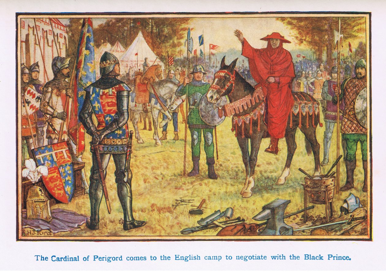 Perigard Kardinali, Kara Prens ile pazarlık yapmak için İngiliz kampına gelir. by Henry Justice Ford