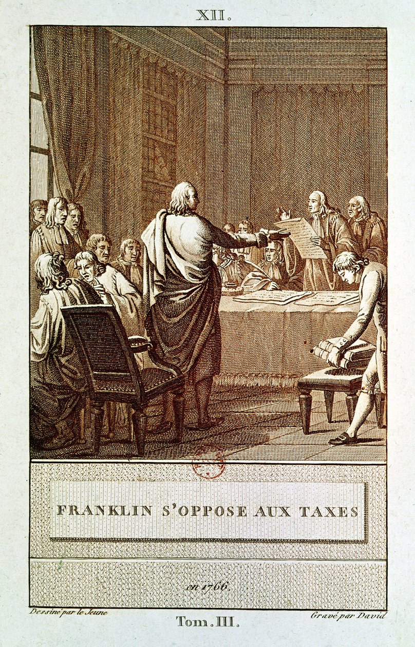 Benjamin Franklin Presenting his Opposition to the Taxes in 1766, engraved by David  by Henry Le Jeune