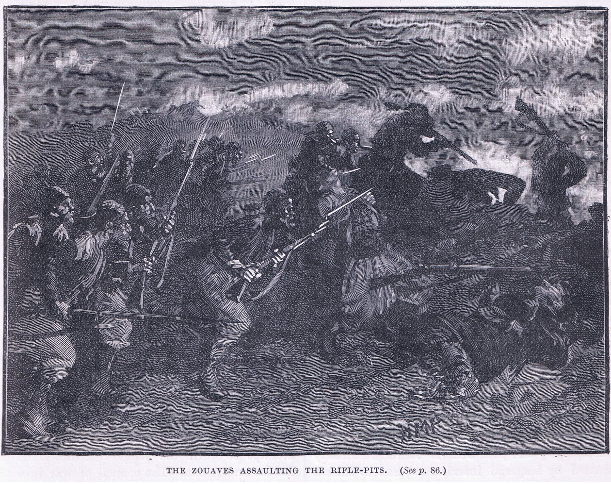 Bir tüfek çukuruna saldıran Zouves 1855 AD by Henry Marriott Paget