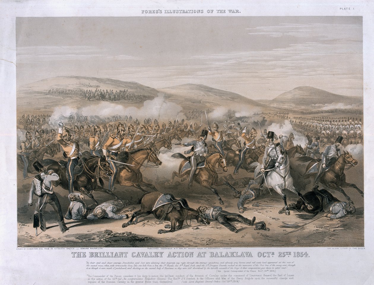 Balaclava Muharebesinde Parlak Süvari Hareketi, 25 Ekim 1854, Edmund Walker tarafından oyulmuş, 1854