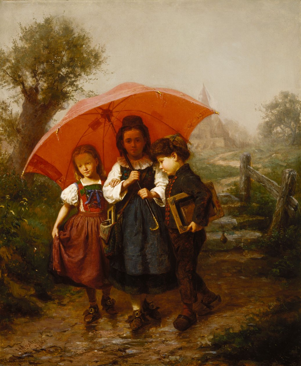 Kırmızı Şemsiye Altındaki Çocuklar by Henry Mosler