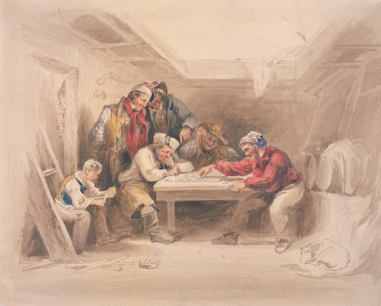 Taslak Oynayan Kaçakçılar (kağıt üzerinde bc, kalem ve wc) by Henry Perlee Parker