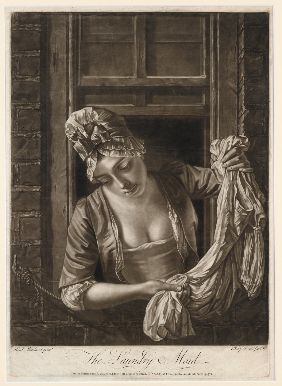 The Laundry Maid, Philip Dawe tarafından yapılan baskı, 1772 (mezzotint) by Henry Robert Morland