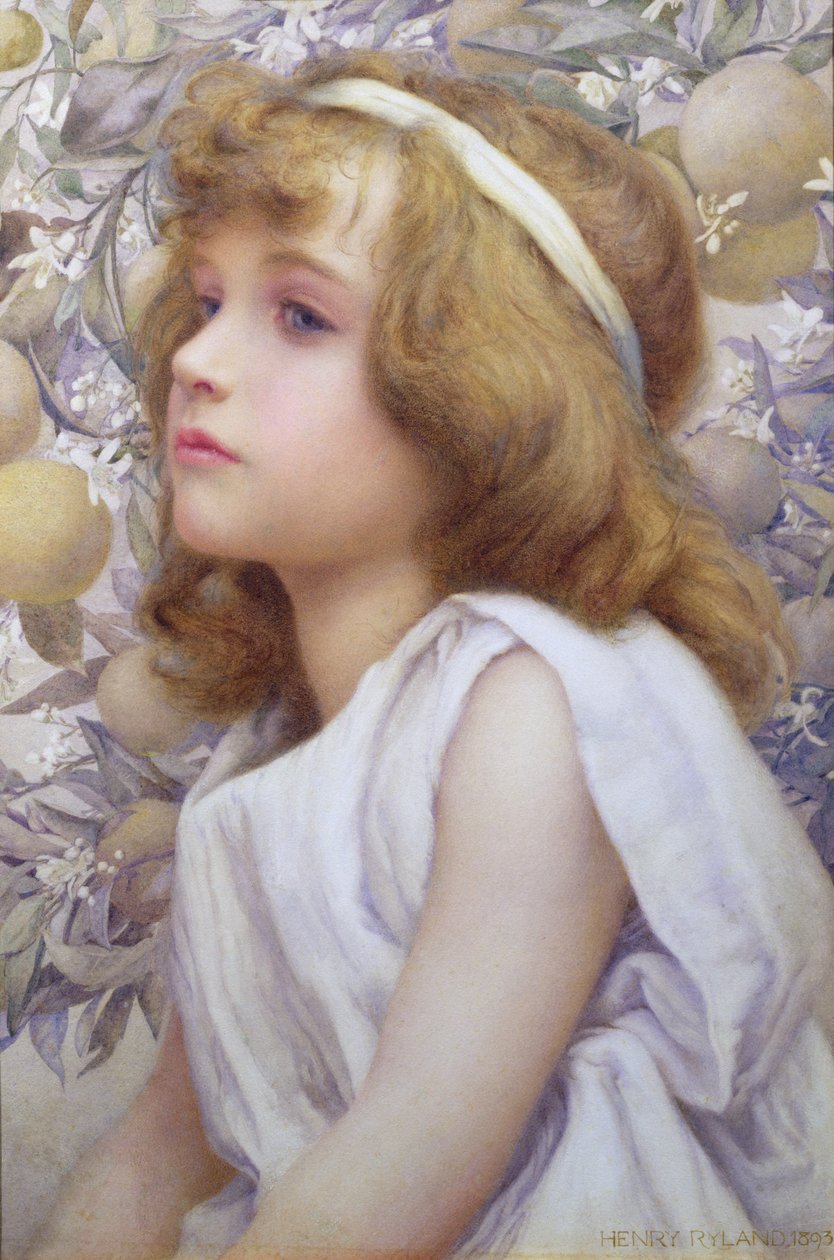 Elma Çiçeği Olan Kız, 1893 by Henry Ryland