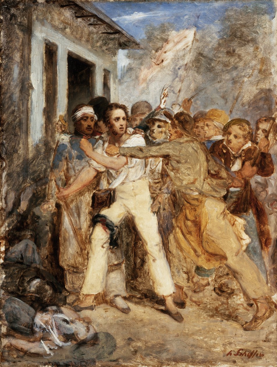 Bir Savaş Sahnesi Çalışması: Tutuklanan bir adam, 1830 dolayları by Henry Scheffer