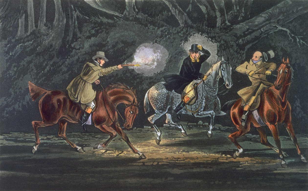 E. Duncan tarafından hazırlanan Stand and Deliver, pub. 1851, R. Ackermann (aquatint) by Henry Thomas Alken