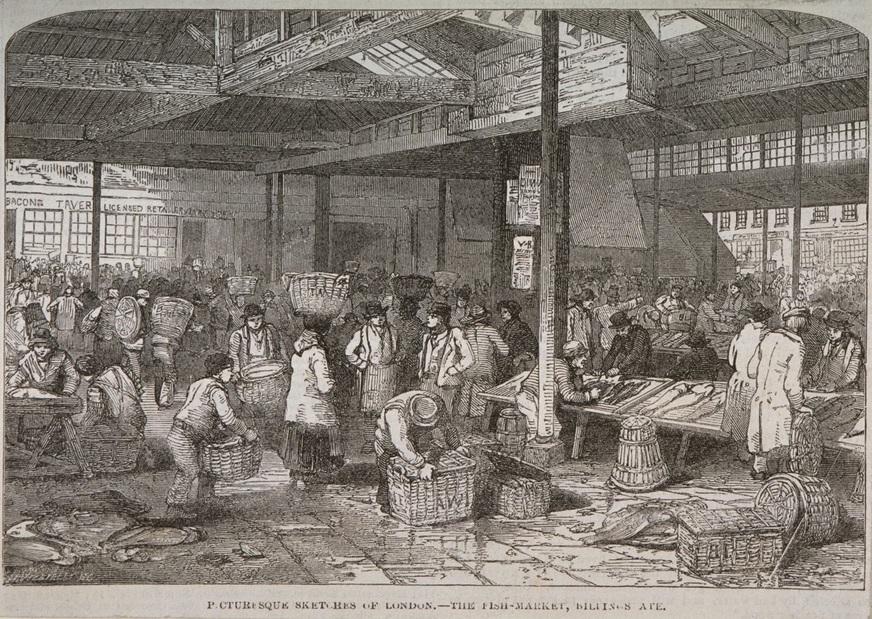 Billingsgate pazarının iç görünümü, 1849 by Henry Vizetelly