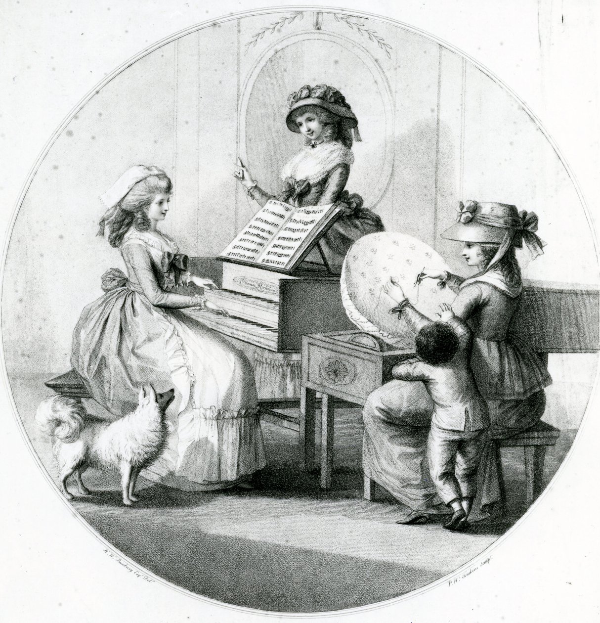 Sabah İstihdamı, Spinet ve Nakışlı Üç Genç Kız by Henry William Bunbury