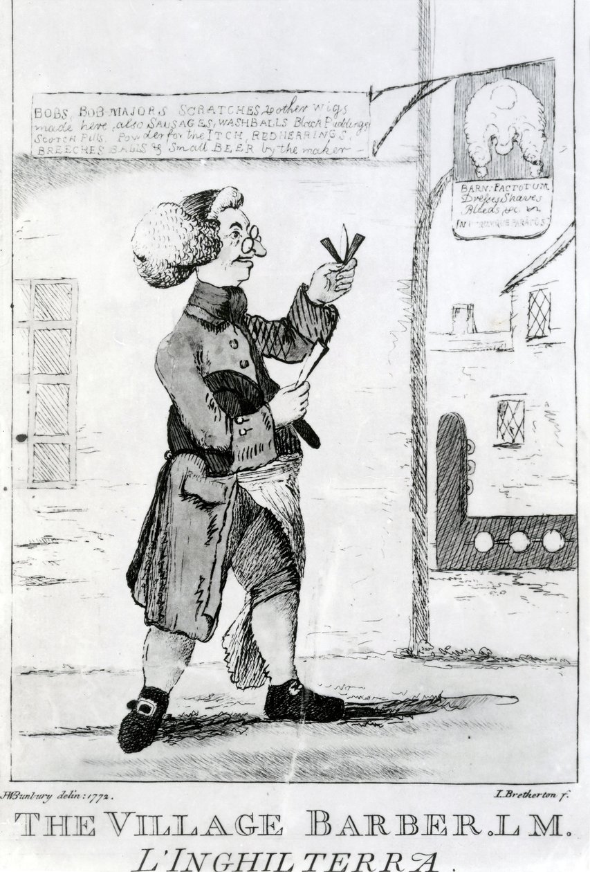 The Village Barber L. M. Inglaterra, James Bretherton (1750-99), 1772 tarafından oyulmuş by Henry William Bunbury
