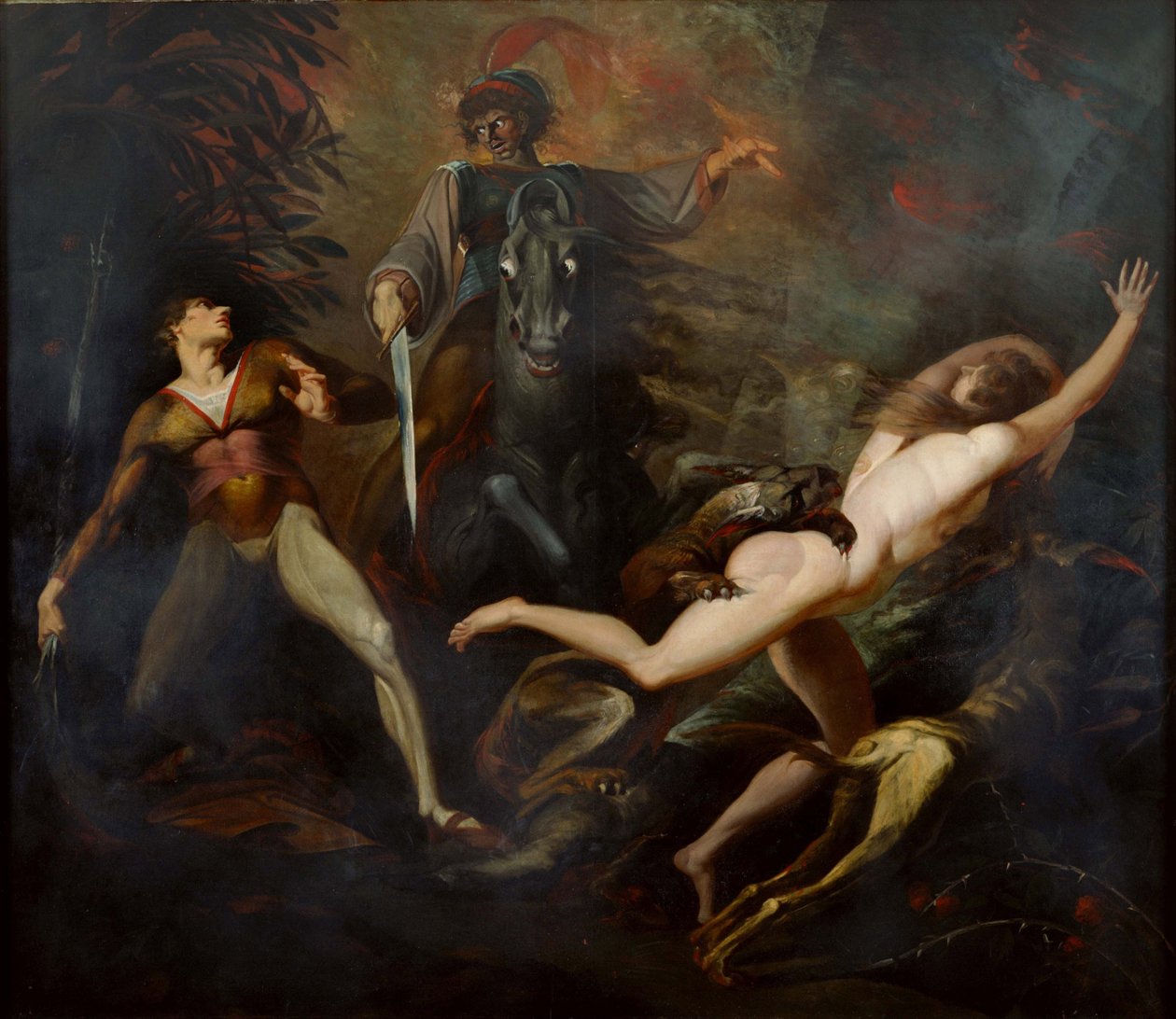 ""Theodore, atası Guido Cavalcanti'nin hayaletiyle tanışıyor"" John Dryden'ın "Theodore ve Honoria" adlı şiirinin çizimi - Henry Fuseli'nin (Johann Heinrich Fussli) tablosu by Johann Heinrich Füssli