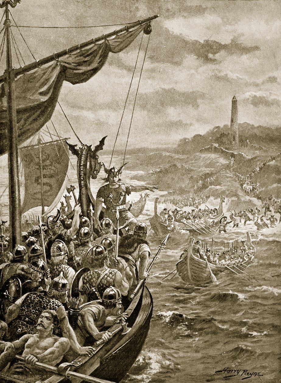 Danimarkalıların İrlanda'ya saldırısı, 'Hutchinson's Story of the British Nation'dan bir örnek, c.1920 (lito) by Henry Payne