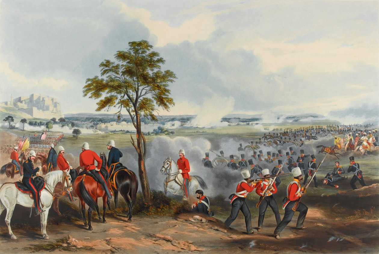 Goojerat Savaşı, 21 Şubat 1849 (aquatint, renkli) by Henry (after) Martens