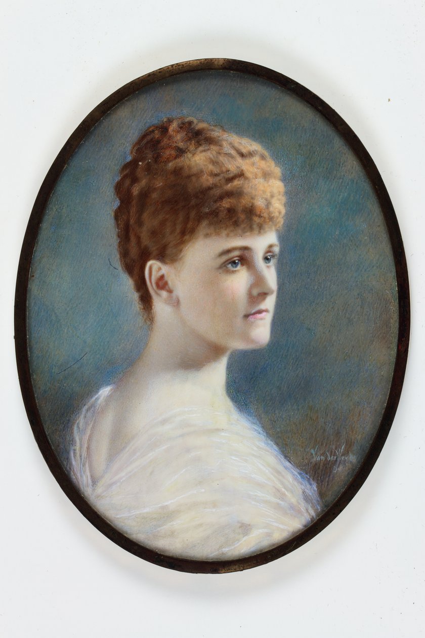 Beyaz elbiseli bir bayan, muhtemelen Frances Evelyn (Daisy) Greville, nee Maynard, Lady Brooke, daha sonra Warwick Kontesi by Henry (attr.to) Van der Weyde