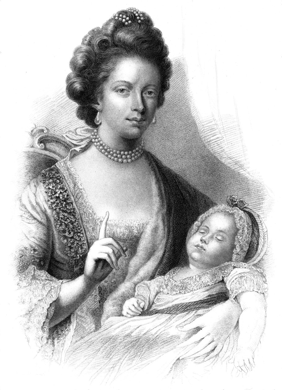 Kraliçe Charlotte 1744-1818, geleceğin Kral George IV 1762-1830 ile 19. yüzyıl. by Henry Adlard