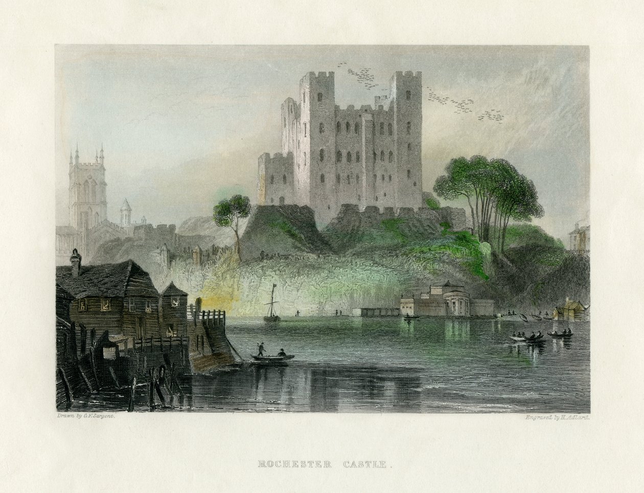 Rochester Kalesi, Kent, 19. yüzyılın ortalarında. by Henry Adlard