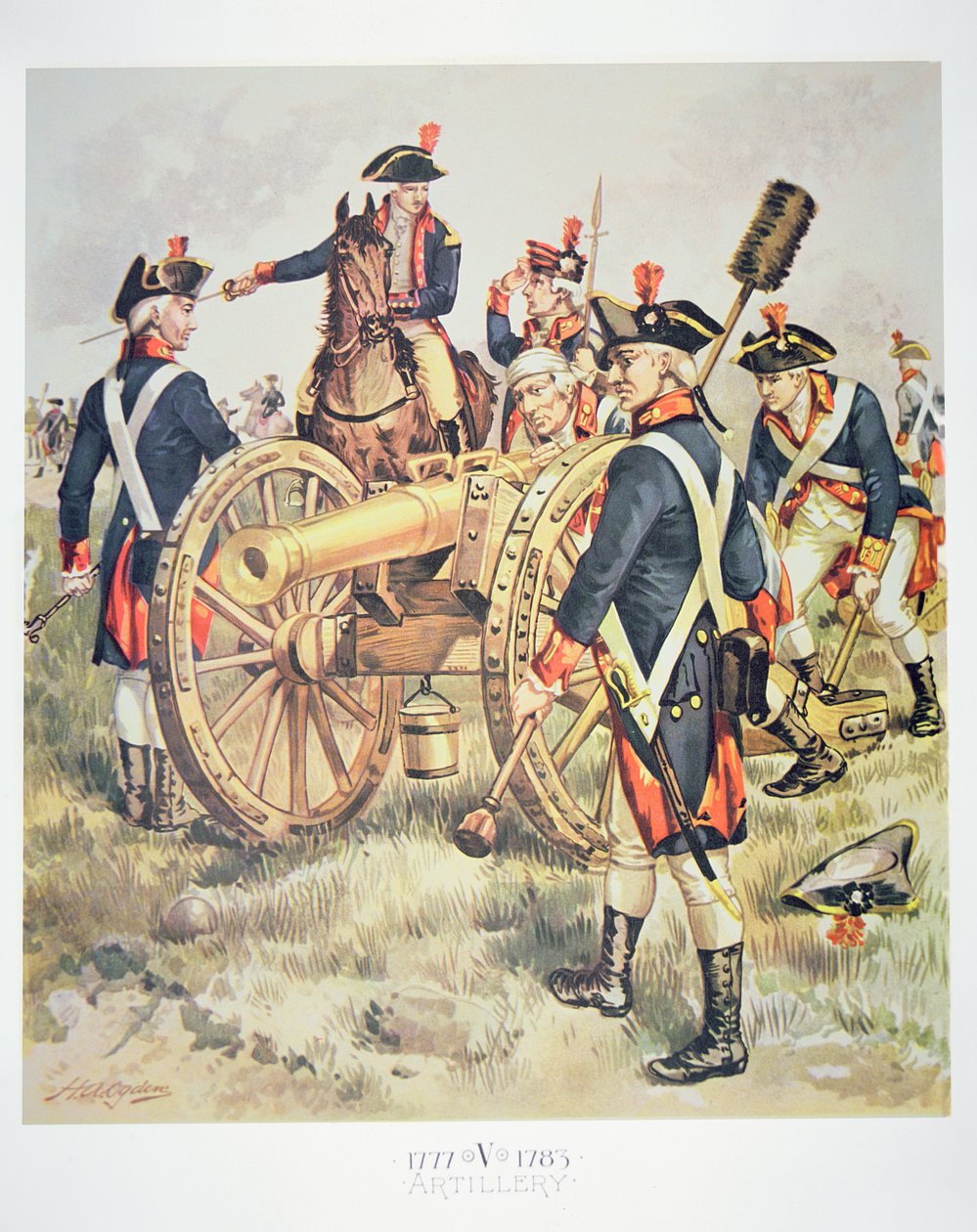 Amerikan Kıta Ordusu: 1777-83 Topçu Üniformaları (kağıt üzerine suluboya) by Henry Alexander (after) Ogden