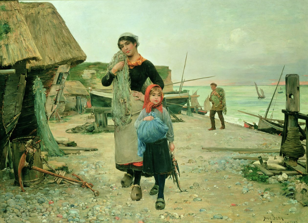 Ağlarıyla Dönen Balıkçılar, Etretat by Henry Bacon